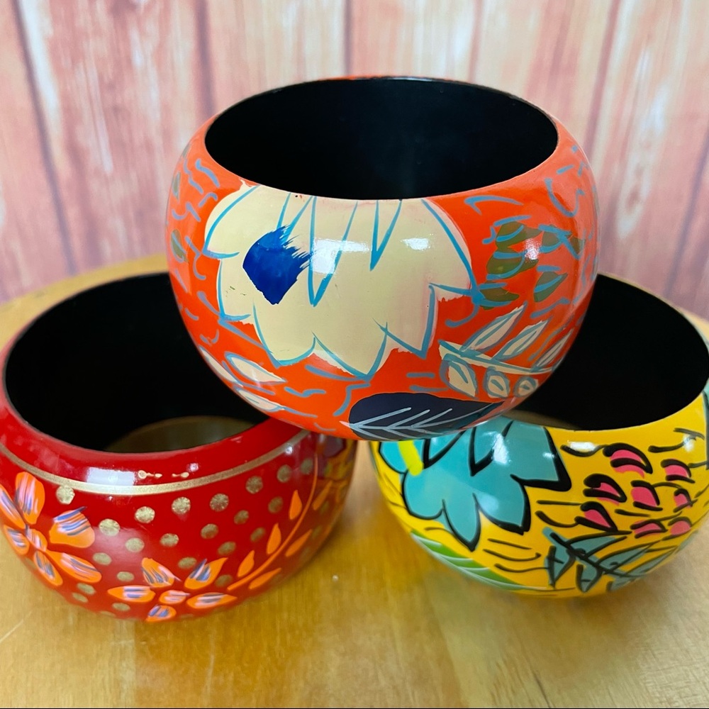 Stackable Wide Wooden Chunky Painted Bracelets (3… - image 4